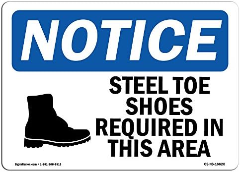 Знак за уведомяване OSHA - Обърнете внимание На Задължителната зона за обувки със стоманени пръсти | Твърда пластмасова