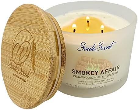 Ароматни свещи серия Souls Scent Smokey Affair за дома, Освежаваща Ароматерапия с добавянето на бор, бергамот и кедър,