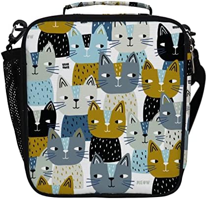 Изолирани обяд чанта за жени, мъже модни сладък котки Кутия за многократна употреба обяд изолиран охладител чанта с регулируема