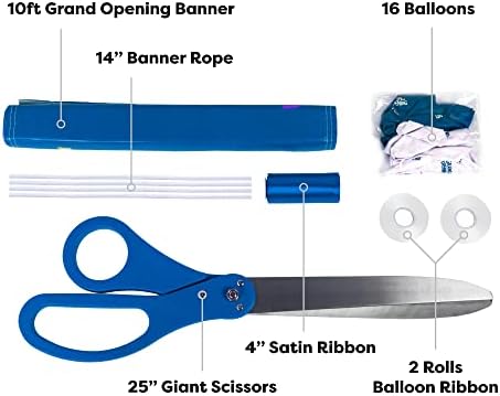 Комплект за церемонията по Рязане на ленти hotel & spa, Гигантски Ножици 25 см със синя сатенена панделка, Банер Официалното