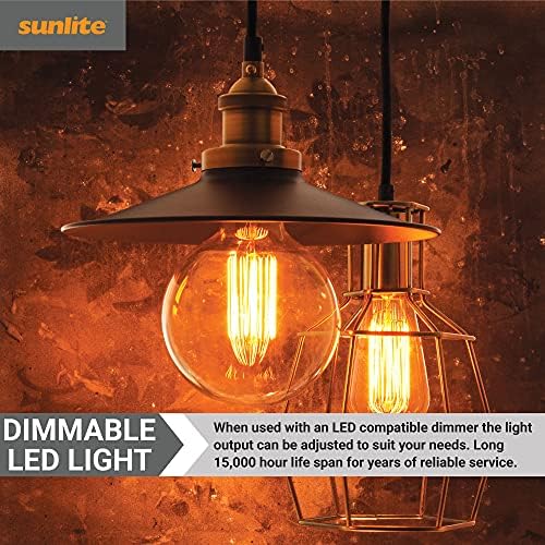 Лампа Sunlite 41074 LED G40 Edison Globe 8w (еквивалент на 100 Вата), Стандартно основа E26, 880 Лумена, С регулируема