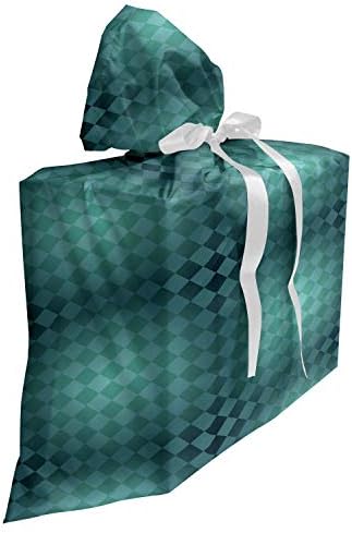 Съраунд Подаръчен пакет от абстрактна тъкан, Изпълнен в черно-бял стил под формата на Диагонала квадратчета под формата на диамант, Подарък пакет за партита за рож?