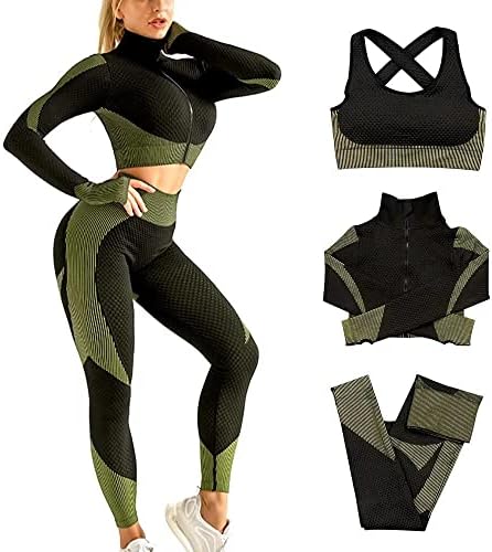 SINBRLAI / Дамски Безшевни комплекти дрехи за тренировки от 3 теми, гамаши за спортен костюм за йога и гума спортен сутиен