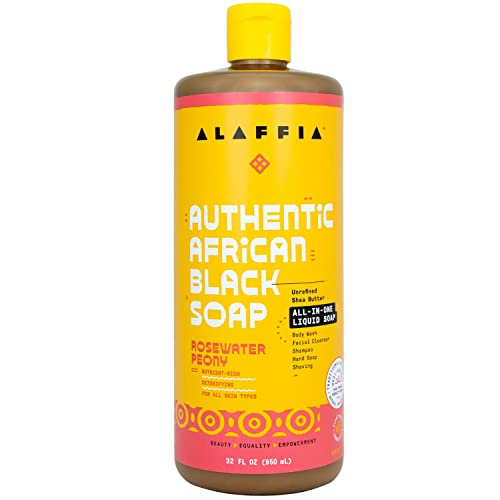 Натурално Африканско Черно сапун Alaffia All in One с Розова Вода и Пионом, 32 FZ