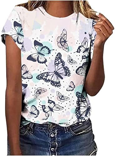 Дамски Блузи с цветен Модел на Пеперуда, през Цялата Силует, Блуза от Ликра, Къс ръкав 1/2, Основни Блузи за почивка, 2023 XK