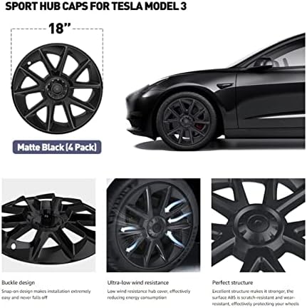 Автомобилни части Performance Hubcap 18 см 4 бр., Съвместими с Tesla Model 3 2018-2022, Капачката на главината, Пълна
