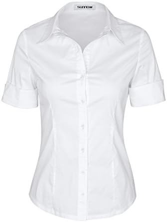 Дамски Базова риза SUNNOW с къс ръкав, Зашити на поръчка, Проста Риза с копчета, Еластичен Топ с дълъг ръкав и 3/4 ръкави