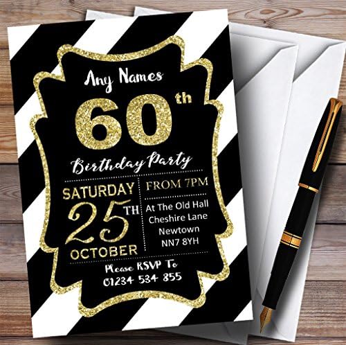 Черно-Бели Диагонални Ивици, Златни Персонални Покани на Парти в чест на 60-годишнината