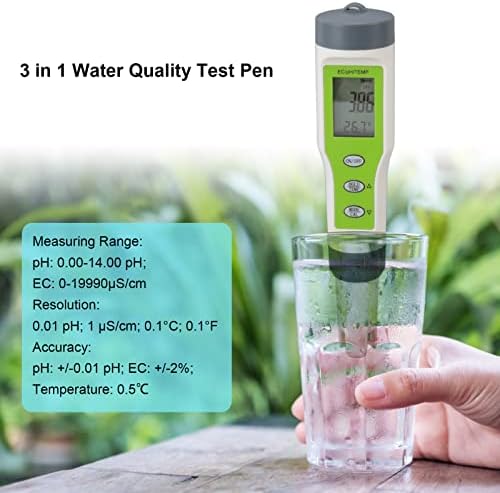PH-метър plplaaoo, Измерител на качеството на водата, 3 в 1, Дръжка за измерване на ЕО TEMP PH, Цифров Тестер вода, Обхват