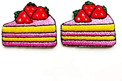 Та комплект от 2 Малки. Мини-сладко Сладко ягодово парче торта, пришитый ютия с бродирани апликации Иконата, нашивке на дрехи, и т.н.
