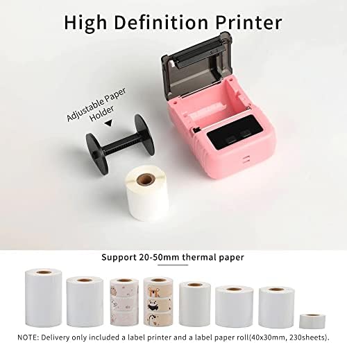 Термопринтер TWDYC Ръчно принтер за етикети Поддържа широк хартия 20-50 мм, печат на няколко езика с приложение (Цвят: