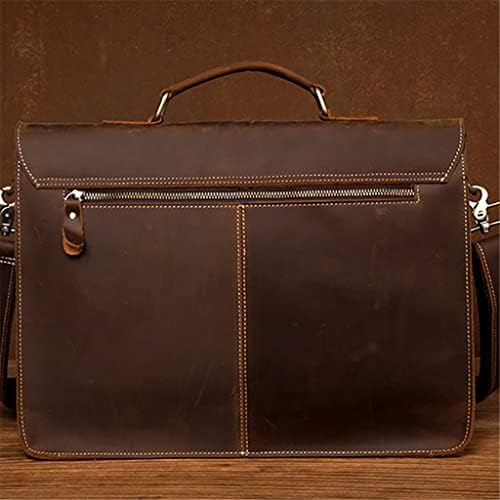 N/A Реколта Мъжка чанта-портфейл от естествена кожа, Мъжки чанти на рамо, Кафява Бизнес чанта за лаптоп 15,6 инча (Цвят: