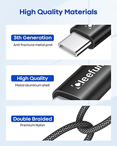 USB кабел C CLEEFUN [3 метра, 5 броя], кабел USB A-Type C, Кабел за бързо зареждане зарядно устройство в оплетке, Съвместим