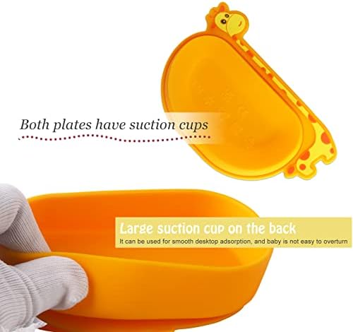 Силиконовата Издънка за детето, дизайн 2 в 1 с жирафа Чиния за самостоятелно хранене на малки деца, Купа за миене на