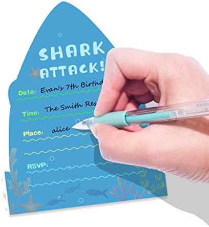 25 Опаковки Покани на парти в чест на рождения Ден на Shark в Пликове -Двустранни Покани под формата на попълване-Shark