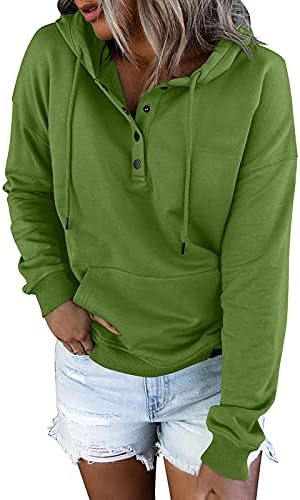 NOKMOPO Пуловер с кръгло деколте за Жени, Дамски Пуловер, Блузи, Блузи, Ежедневни Блузи с Дълги ръкави и джобове копчета