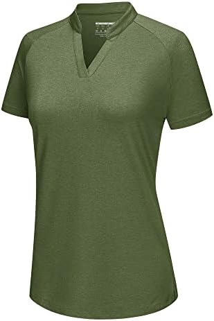 Дамска тениска-Поло CRYSULLY за голф с V-образно деколте и Къс ръкав, Лека риза за джогинг UPF50 + Без яка
