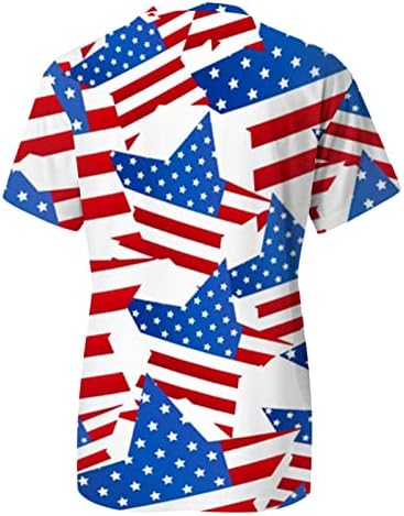 На 4 юли, Тениски за Жени, Летни Ризи с Кръгло деколте и Къс Ръкав, американския Флаг на Звезди, Райета, Риза с Вратовръзка-Боя,