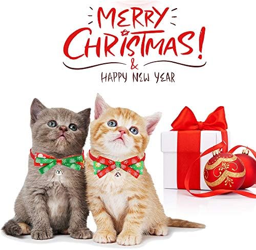 2 Опаковане на Коледните яка за домашни любимци, Регулируема Коледен Нашийник за котки с двухслойным камбана-пеперуда,