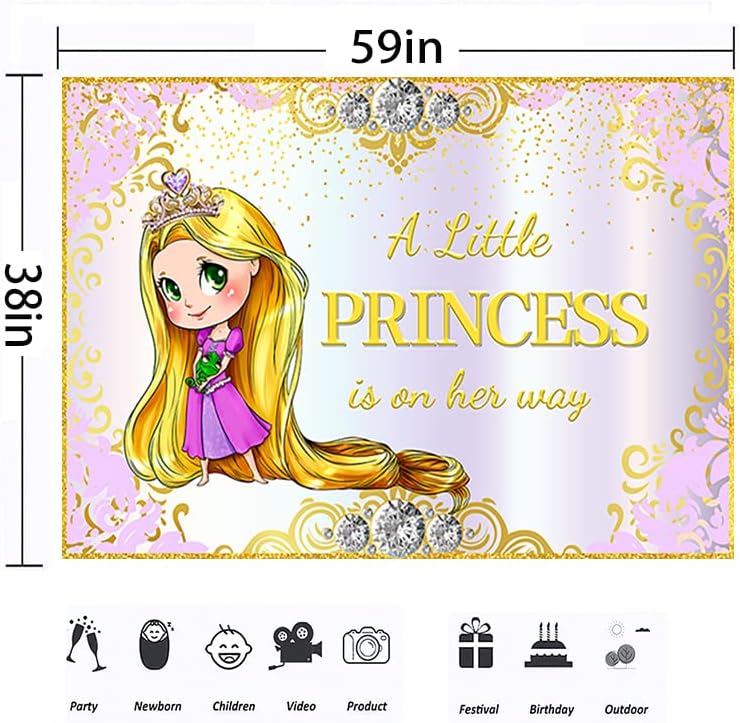 Малката Принцеса е вече в пътя, Фон за Украса на парти в чест на рождения ден на детето, Заплетен Банер Принцеса Рапунцел за парти в чест на рождения Ден, 5x3 фута