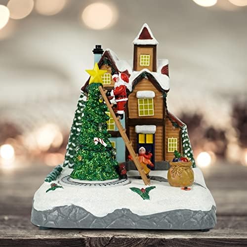 Коледен Орнамент, 8,7 Сцена с Въртящ Влака за Коледа Дървото с Цветни led Светлини и Музика, Коледен Орнамент От Смола