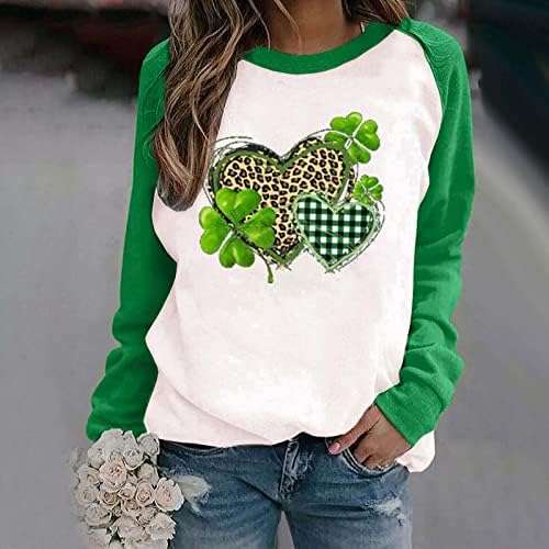 Ирландски Ризи за Жени, Зелени Ризи с дълъг ръкав за Жени, Деня на Св. Патрик, Върхове с Леопардовым Сърце, Графични Тениски за Жени