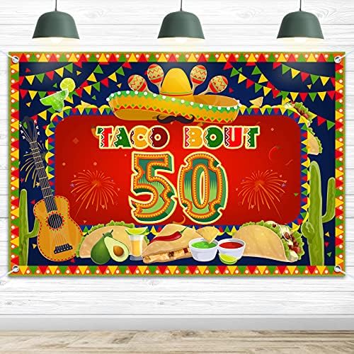 HAMIGAR 6x4ft С 50-Годишнината на Банер Фон - Тако Битката 50 Фиеста Мексикански Кактус Рожден Ден Украси Вечерни Аксесоари