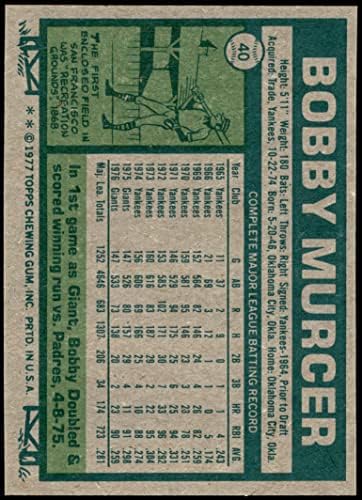 1977 Topps 40 Боби Мърсър Сан Франциско Джайентс (Бейзболна картичка) NM /MT + Джайентс