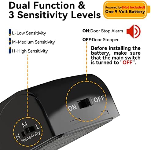 Аларма AceMining Door Stopper Сирена 120 db, Outdoor mounting, Гума Врата Клин за Сигурност за дома, за Пътуване, Черен