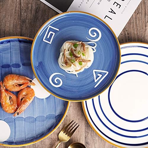8 Инча - Порцеланови Кът чинии с разнообразен дизайн в японски стил, ръчно изработени, Обслужващи чинии за десерт, паста