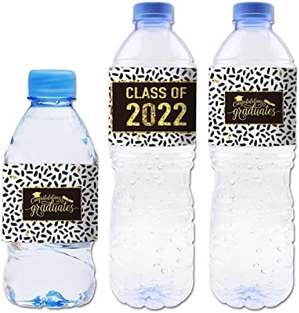 24 Черно-златни клас 2022 Етикети за бутилки с вода за абитуриентски партита, етикети за подаръци, абитуриентски етикети,