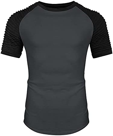 WUAI-Мъжки t-shirt За тренировки Във фитнеса, Плиссированный Raglan С Къс Ръкав, Основен Слой, Мускулен Културизъм, Памучни