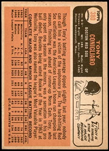 1966 Topps 380 Тони Конильяро на Бостън Ред Сокс (Бейзболна картичка) VG+ Ред Сокс