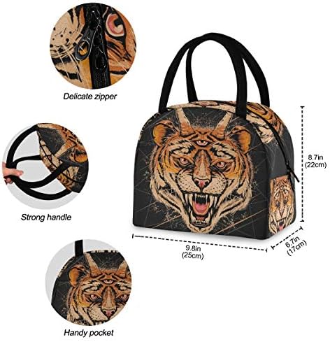 Случайна чанта за обяд Дамски - Главата на Тигър, Свирепи Големи Запечатани Торби за Обяд на Хелоуин с плечевыми ремъци
