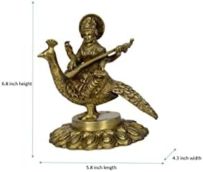БХАРАТ ХААТ Статуя на Сарасвати (Богинята на изкуството и знания) от чисто латунного метал с китара Сарасвати (Вино),