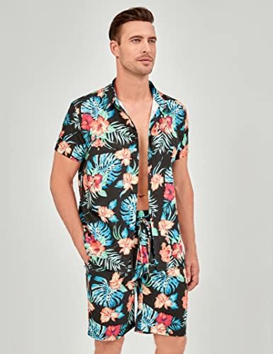 Мъжки Хавайски Комплекти KOJOOIN, Лятна Плажна Риза с копчета и Шорти, Ежедневни Тропически Дрехи, Комплект от 2 теми