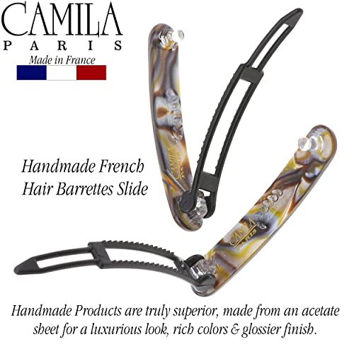 Camila Paris CP3377 Френски щипки за коса, за жени, оникс, ръчно изработени, шнола-шнола за момичета отстрани, аксесоари за коса за жени. Здрава фиксация, нескользящая дръжка,
