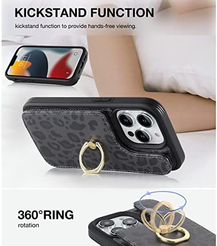 Калъф за телефон Elteker iPhone 13 Pro Max с държач за карти, една чанта-портфейл за жени с пръстен-поставка за карти с RFID заключване, Кожен калъф за iPhone 13 Pro Max (6,7 инча) - Тъмно Ле?