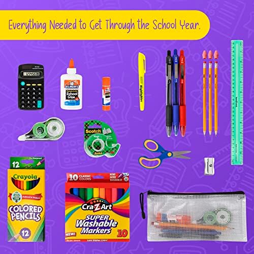 Комплект ученически пособия - Включва Линия, Острилка за моливи, Вълшебна лента, Коригиращи лента, Куки, Ножици, Цветни