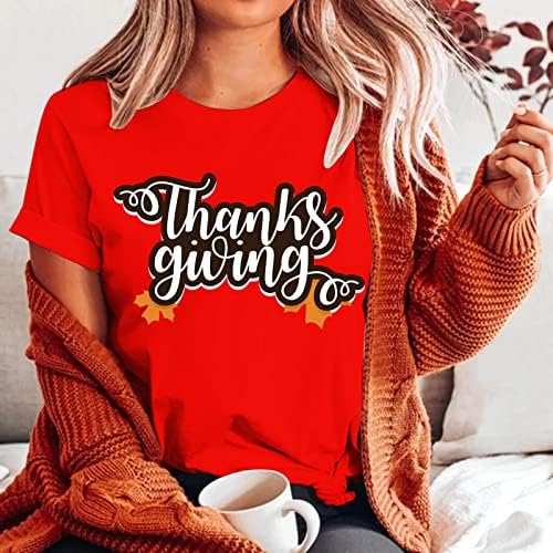 Женска Тениска с Кръгло деколте и Къс Ръкав с Принтом за Деня на Благодарността, Отгоре С Дълъг Ръкав, Дамски тениски
