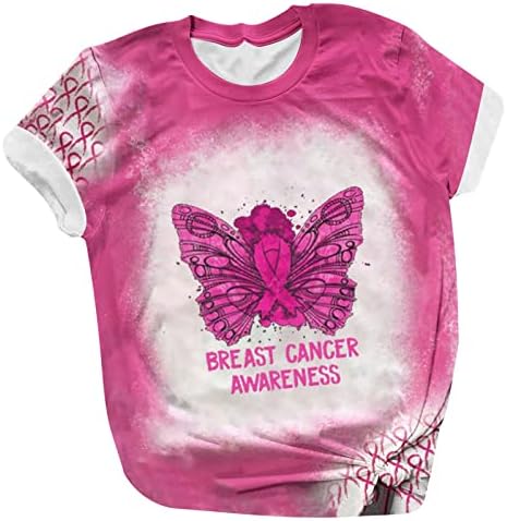 Тениска с изображение на рак на гърдата, Жените, Розово, Фуксия, Y2K, Ежедневни, Хубава, Модерна, С Къс ръкав, С деколте