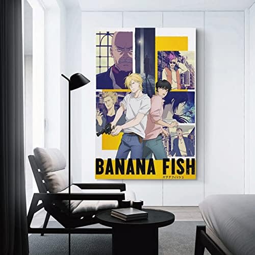 KBUYS Бананова Риба Готино Аниме Плакат HD Печат Върху Платно Без Рамка Стена Арт Декор 16x24 инча (40x60 cm)