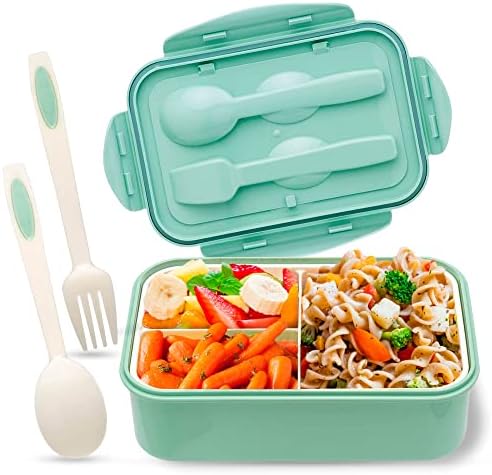 Bento Box Обяд-Бокс Контейнер за храна за възрастни с отделения за вилици и лъжици, които не съдържат бисфенол А в микровълнова