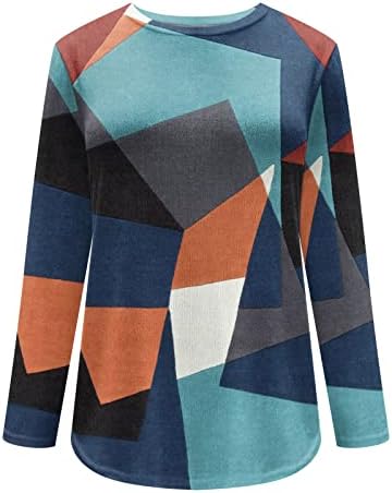 Жена Случайни Геометричен Пуловер, Блузи, Модни Тениска с дълъг Ръкав в Цвят Блок, Есенна Туника с кръгло деколте, в