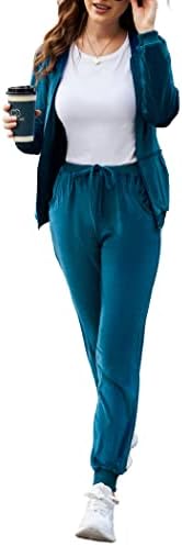 Жена Велюровый Спортен костюм ADOME, Комплект от 2 теми, Hoody и Спортни Панталони, Hoody с качулка с цип, Спортен Костюм