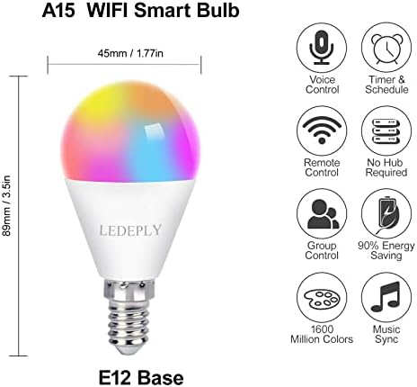 5 W = 40 W, led интелигентна лампа, под Формата на кълбо A15, съвместима с Alexa, Google Home, E12, с регулируема яркост,