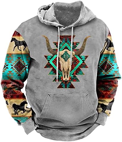 SAXIGOL Блузи За Мъже Графичен Дизайн Западен Етнически Геометричен Пуловер Ацтеките Плюс Размер Hoody С Кръгло Деколте