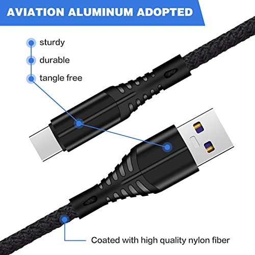 USB кабел C 3A за бързо зареждане, [3 опаковки, 3 фута] Найлонов USB кабел премиум-клас, кабел за бързо зареждане от