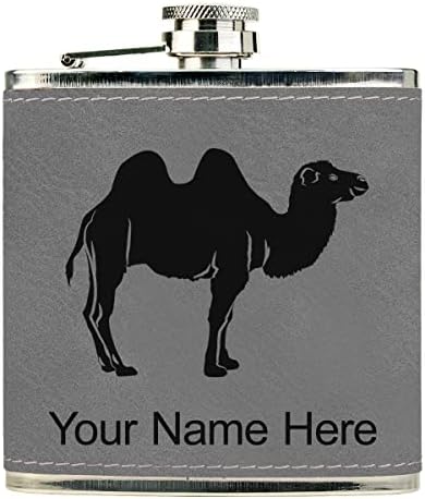 Фляжка от изкуствена кожа цвят на камилска козина с индивидуален надпис в комплект (сиви)