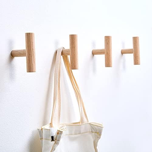 Куки за палта от естествен дървен LONANGG Стенни куки - Опаковка от 4 броя - Декоративни дървени клечки за дрехи ръчна